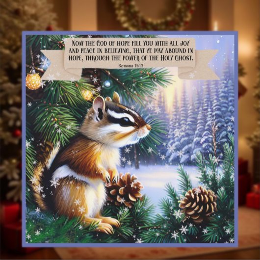 Cartes Pour Fêtes Annuelles Dieu de l'espoir Bible Verse Chipmunk Noël