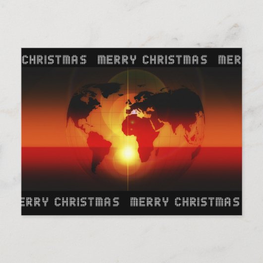 Cartes Pour Fêtes Annuelles Digital World Globe Joyeux Noël Orange (Devant)