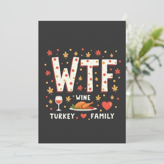 Cartes Pour Fêtes Annuelles Dinde Vin Famille Drôle Action de Grâce (Debout devant)