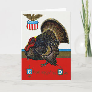 Cartes Pour Fêtes Annuelles Dindon de Thanksgiving patriotique Bouclier améric