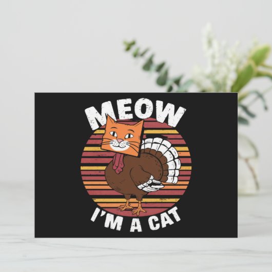 Cartes Pour Fêtes Annuelles Dîner d'action de grâce drôle dinde faux chat rétr (Debout devant)