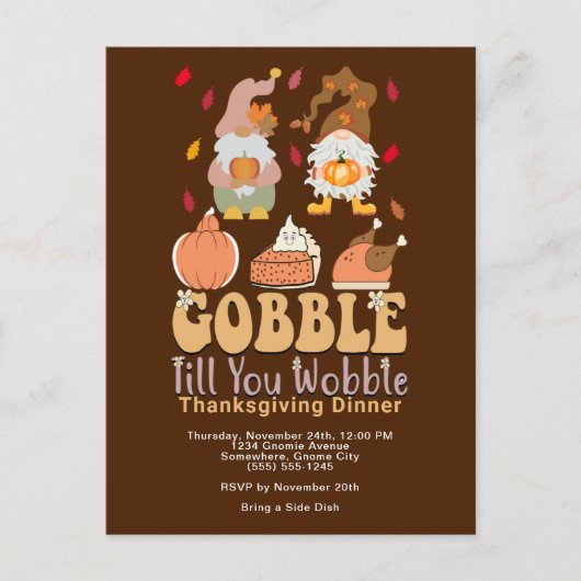 Cartes Pour Fêtes Annuelles Dîner d'action de grâce Gnomes Gobble Citation (Devant)