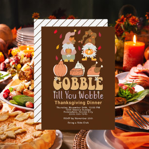 Cartes Pour Fêtes Annuelles Dîner d'action de grâce Gnomes Gobble Citation Inv