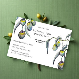Cartes Pour Fêtes Annuelles Dîner de la Saint-Valentin Branche d'olivier aquar