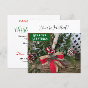 Cartes Pour Fêtes Annuelles Dîner de Noël aux Cônes de Pin avec Ruban Rouge