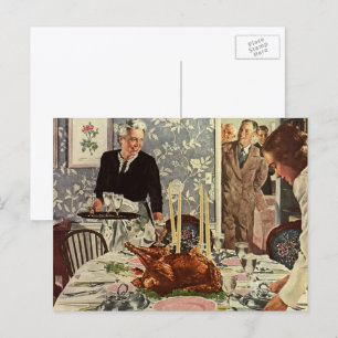 Cartes Pour Fêtes Annuelles Dîner de Thanksgiving vintage avec la famille