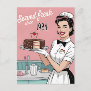 Cartes Pour Fêtes Annuelles Diner Pin-Up : serveuse rétro et année personnalis