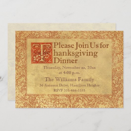 Cartes Pour Fêtes Annuelles Dîner Thanksgiving (Devant / Derrière)