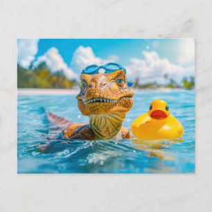 Cartes Pour Fêtes Annuelles Dino Bain avec canard en caoutchouc