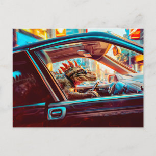 Cartes Pour Fêtes Annuelles Dino Urbain Traversant Neon City