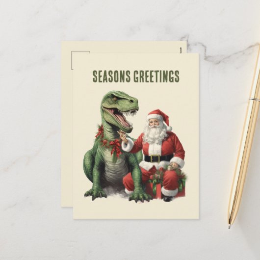 Cartes Pour Fêtes Annuelles Dinosaure aquarelle Noël Père Noël (Devant/Arrière en situation)