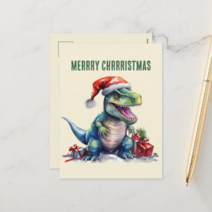 Cartes Pour Fêtes Annuelles Dinosaure aquarelle Noël Père Noël