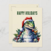 Cartes Pour Fêtes Annuelles Dinosaure aquarelle Noël Père Noël Holiday Postca (Devant / Derrière)