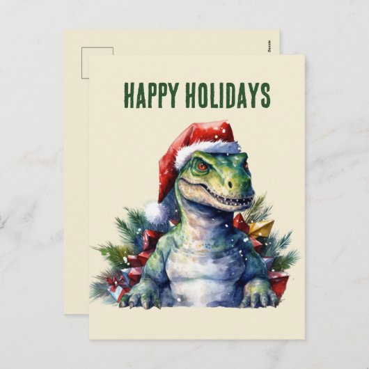 Cartes Pour Fêtes Annuelles Dinosaure aquarelle Noël Père Noël Holiday Postca (Devant / Derrière)