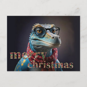 Cartes Pour Fêtes Annuelles Dinosaure bleu portant des lunettes écharpe de Noë