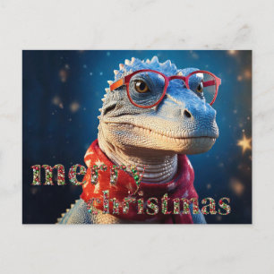 Cartes Pour Fêtes Annuelles Dinosaure bleu portant des lunettes écharpe de Noë