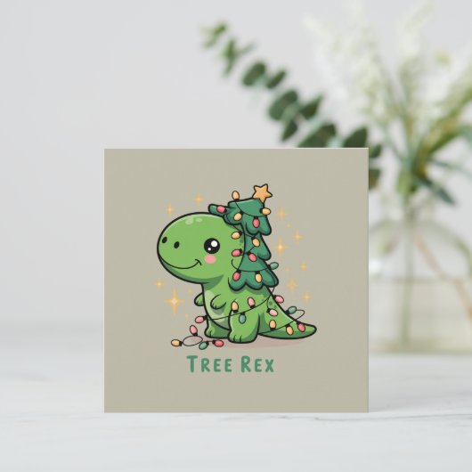 Cartes Pour Fêtes Annuelles Dinosaure de Noël Lumière Fête Drôle Arbre Rex (Debout devant)