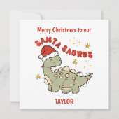 Cartes Pour Fêtes Annuelles Dinosaure de Noël mignon Nom du Santasaurus (Devant)