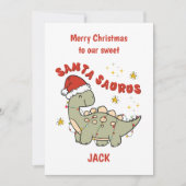 Cartes Pour Fêtes Annuelles Dinosaure de Noël Santasaurus Nom Garçon (Devant)