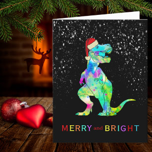 Cartes Pour Fêtes Annuelles Dinosaure de Noël T-Rex Joyeux et lumineux