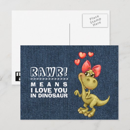 Cartes Pour Fêtes Annuelles Dinosaure Dinosaure Saint Valentin (Devant / Derrière)
