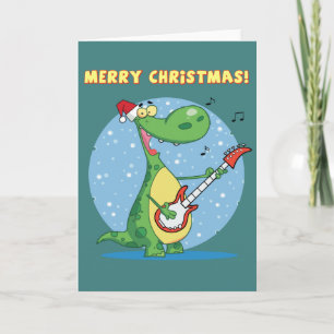 Cartes Pour Fêtes Annuelles Dinosaure Drôle La Guitare À Noël