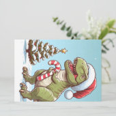 Cartes Pour Fêtes Annuelles Dinosaure sucre de canne de Noël mignon (Debout devant)