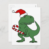 Cartes Pour Fêtes Annuelles Dinosaure T-rex mignon à Santa Hat (Devant / Derrière)