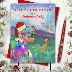 Cartes Pour Fêtes Annuelles Dinosaures de Noël Joyeuses Fêtes Personnalisé
