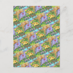 CARTES POUR FÊTES ANNUELLES DINOSAURS PRÉHISTORIQUES COLORÉS, CUTE DINO AMIS