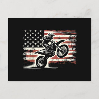 Cartes Pour Fêtes Annuelles Dirt Bike American Flag Motocross Biker Vintage US