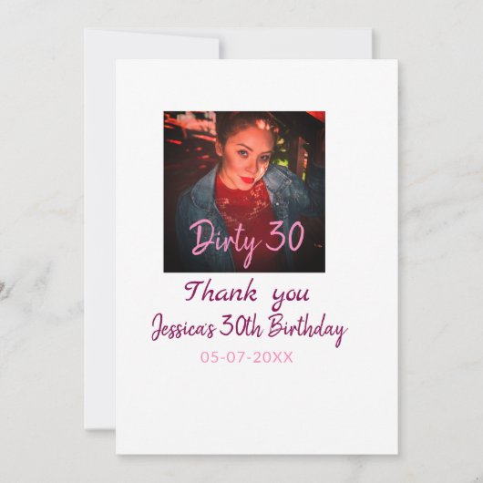 Cartes Pour Fêtes Annuelles Dirty 30 Anniversaire ajouter nom rose ajouter dat (Devant)