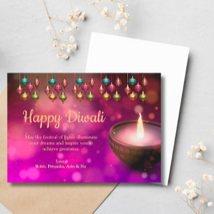 Cartes Pour Fêtes Annuelles Diwali Purple Gold Mandala Lamp Salutation