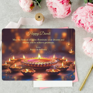 Cartes Pour Fêtes Annuelles Diwali Purple Golden Lamp Diyas Salutation