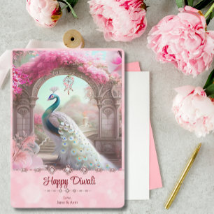 Cartes Pour Fêtes Annuelles Diwali White Peacock rose Floral Salutation