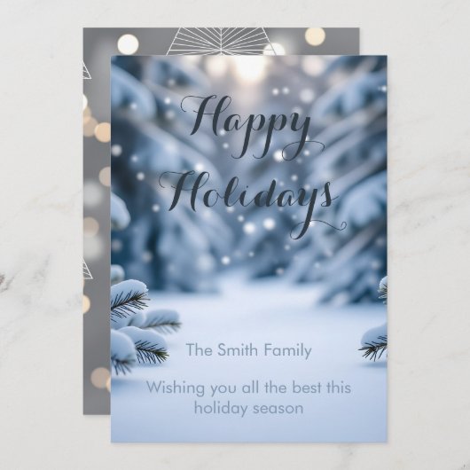 Cartes Pour Fêtes Annuelles DIY Customizable Photo Template Clean Snow Bokeh (Devant / Derrière)