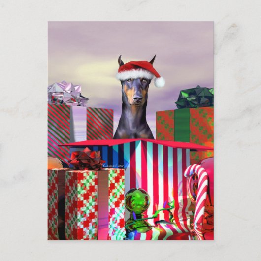 Cartes Pour Fêtes Annuelles Doberman Christmas Surprise (Devant)