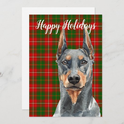 Cartes Pour Fêtes Annuelles Doberman Pinscher à l'aquarelle personnalisé (Devant / Derrière)