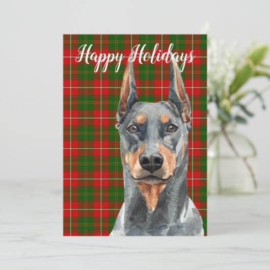 Cartes Pour Fêtes Annuelles Doberman Pinscher à l'aquarelle personnalisé (Debout devant)