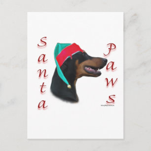 Cartes Pour Fêtes Annuelles Doberman Pinscher (blk) Père Noël Paws
