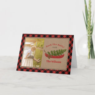 Cartes Pour Fêtes Annuelles Dock Les Halls Canot de Noël Plaid Photo