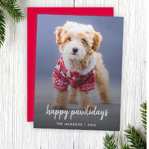 Cartes Pour Fêtes Annuelles Dog Christmas   Cute Puppy Happy Pawlidays