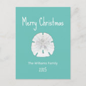 Cartes Pour Fêtes Annuelles Dollar de sable de plage tropical Noël Turquoise (Devant)