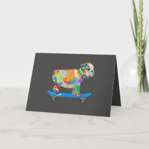 Cartes Pour Fêtes Annuelles Don de chien Cool coloré Bulldog Puppy Skateboar