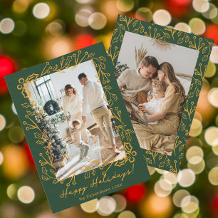 Cartes Pour Fêtes Annuelles Doodle de gui à couleur modifiable 2 Photos Joyeux