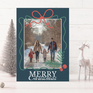 Cartes Pour Fêtes Annuelles Doodle dessiné à la main bleu sarcelle Joyeux Noël