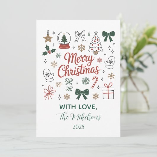 Cartes Pour Fêtes Annuelles Doodle Line Art Christmas (Debout devant)