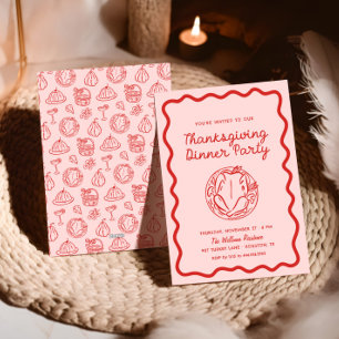 Cartes Pour Fêtes Annuelles Doodle rose blanc rose main tiré à la main Thanksg