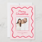 Cartes Pour Fêtes Annuelles Doodle rose Whimsical Wavy Frame Photo de Noël (Devant)