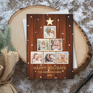 Cartes Pour Fêtes Annuelles Dorée   Rustic Country Bois Arbre photo de Noël